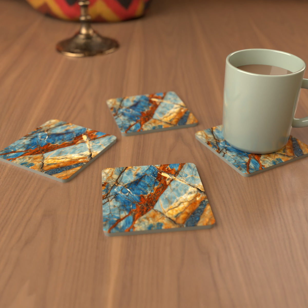 Blue & Copper Marble Square Glass Coasters – Set of 6 – Pre-order – lifestyle mockup 3