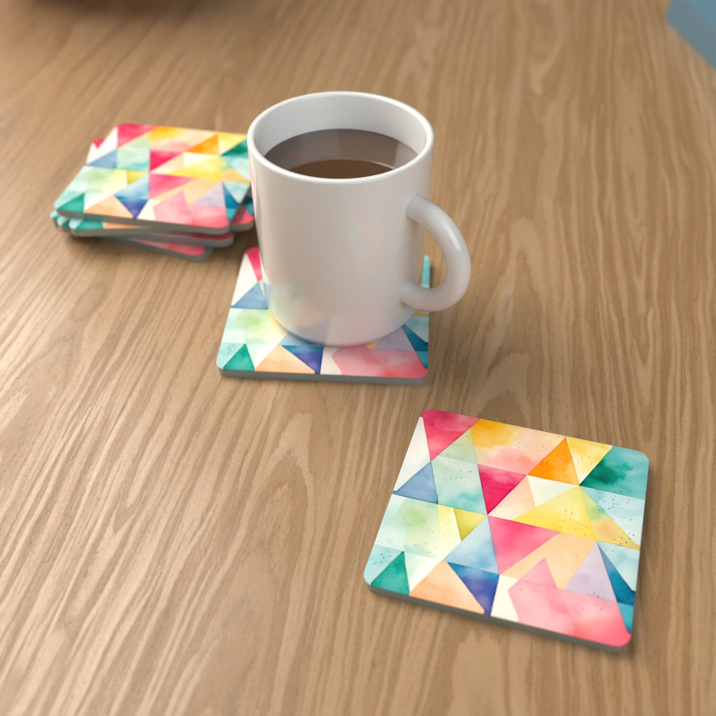 Pastel Harlequin Geometric Square Glass Coasters – Set of 6 – Pre-order – lifestyle mockup 1