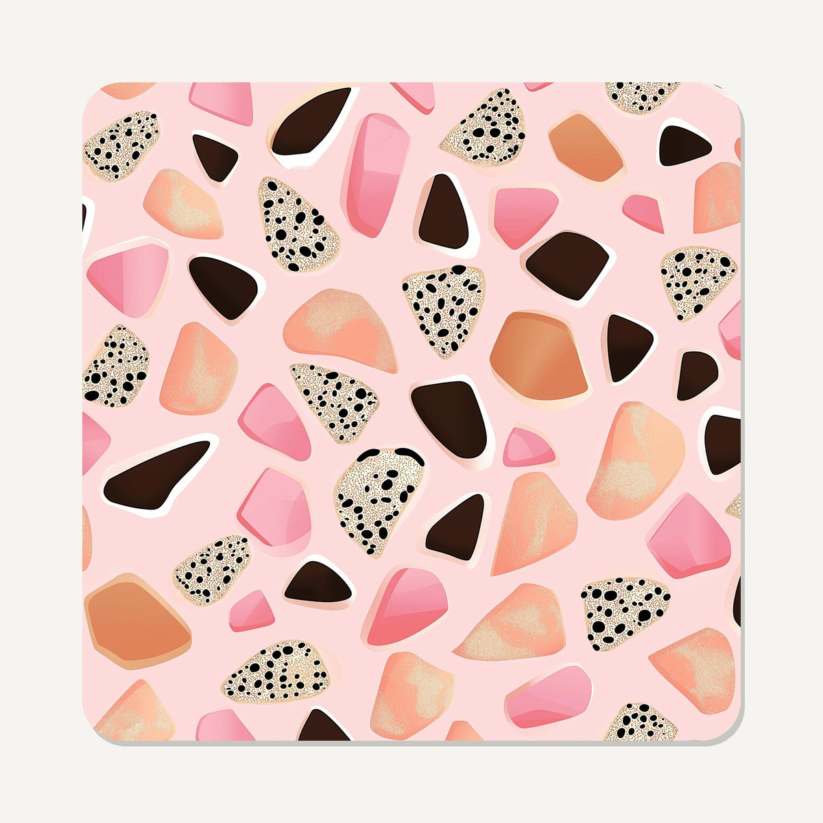 Blush Pink Terrazzo – the flat artwork printed on these square glass coasters