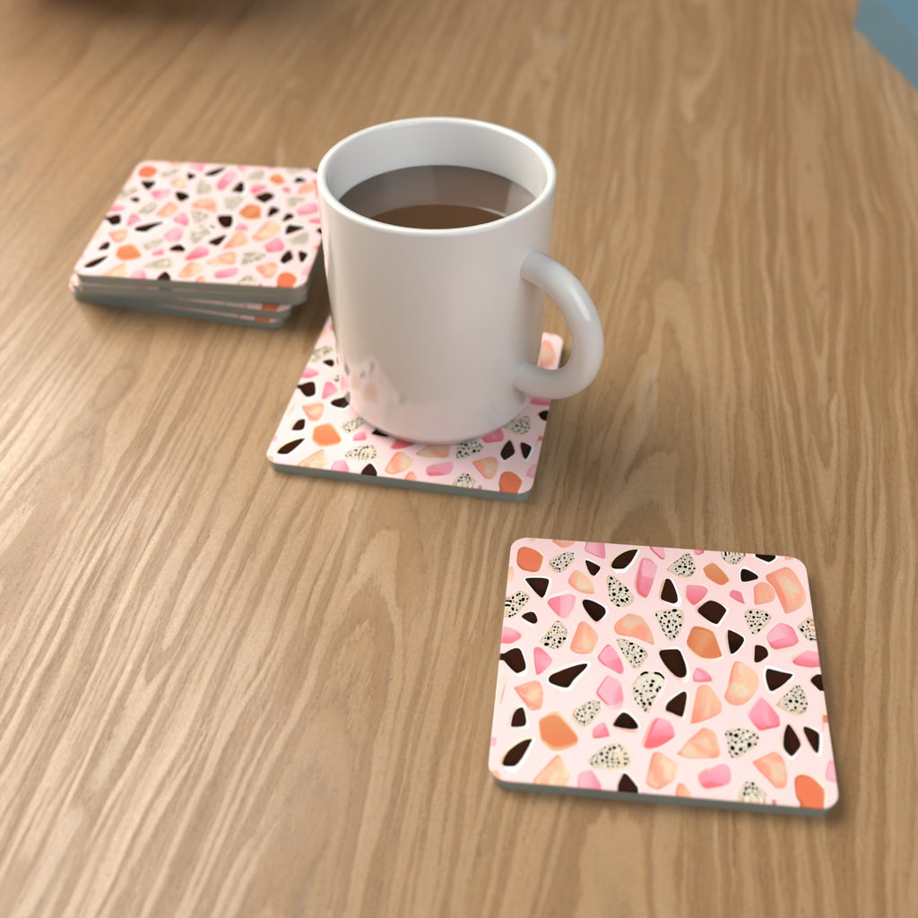 Blush Pink Terrazzo Square Glass Coasters – Set of 6 – Pre-order – lifestyle mockup 1