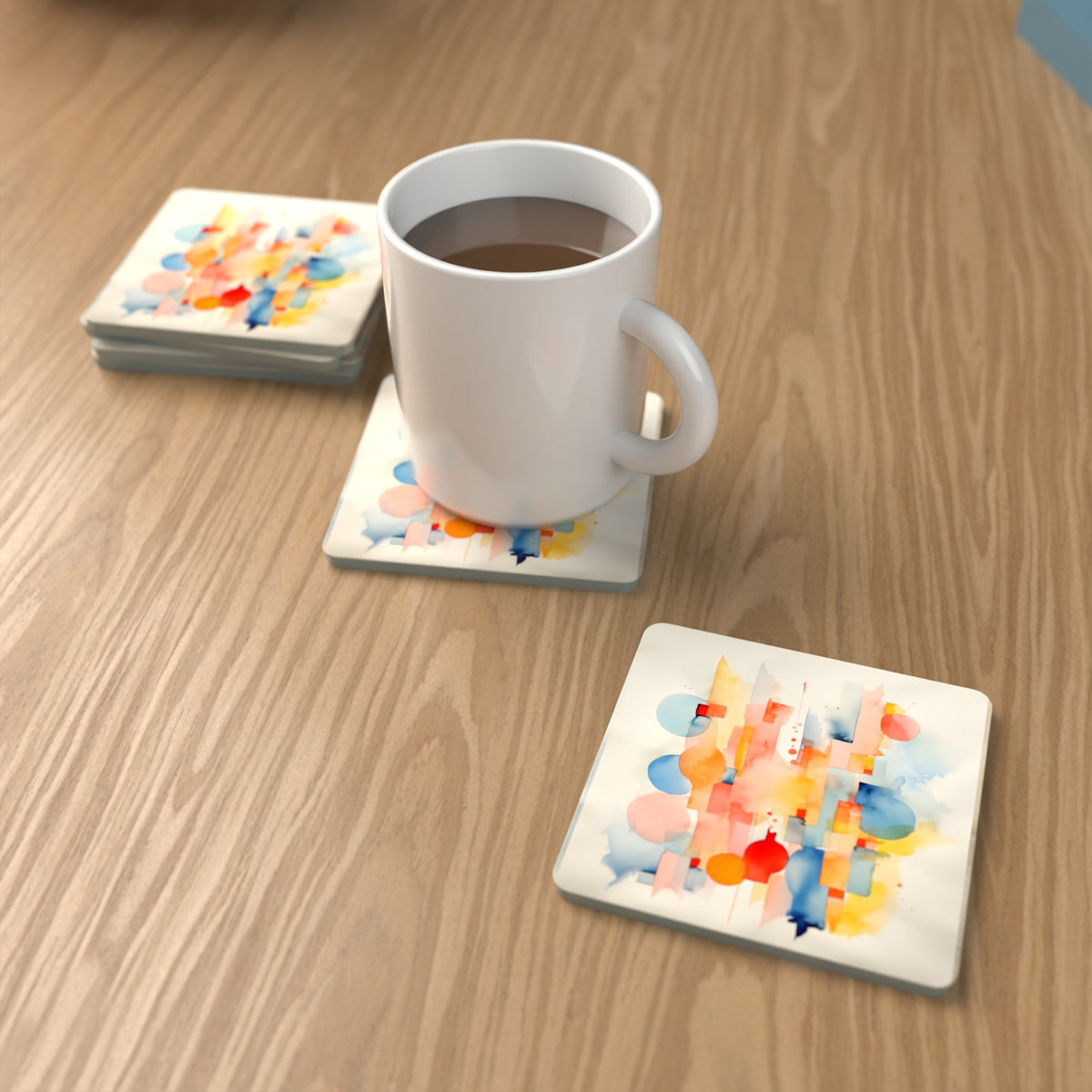 Pastel Cubist Shards Square Glass Coasters – Set of 6 – Pre-order – lifestyle mockup 1