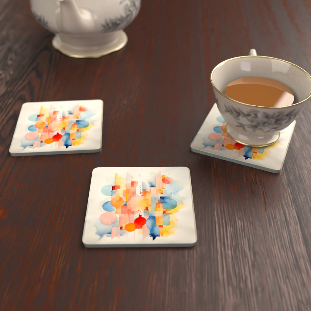 Pastel Cubist Shards Square Glass Coasters – Set of 6 – Pre-order – lifestyle mockup 2