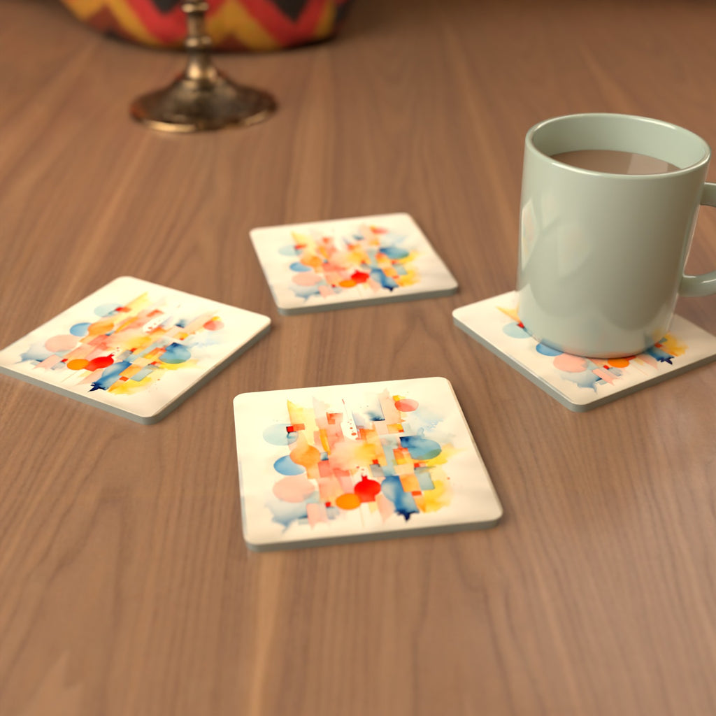 Pastel Cubist Shards Square Glass Coasters – Set of 6 – Pre-order – lifestyle mockup 3
