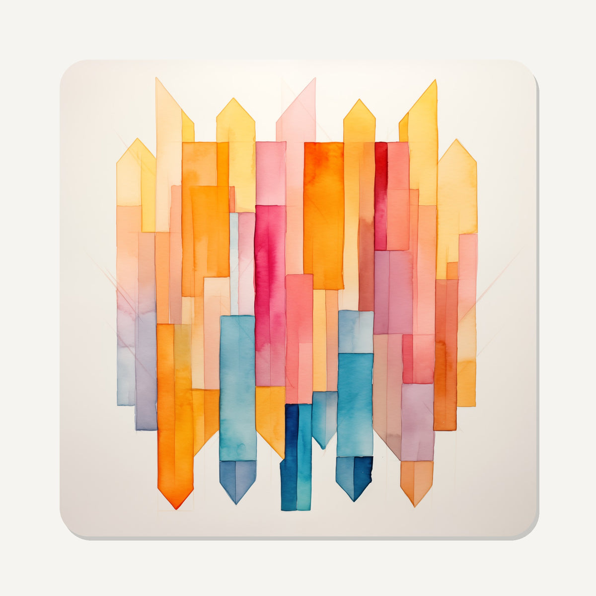 Pastel Cubist Prisms – the flat artwork printed on these square glass coasters