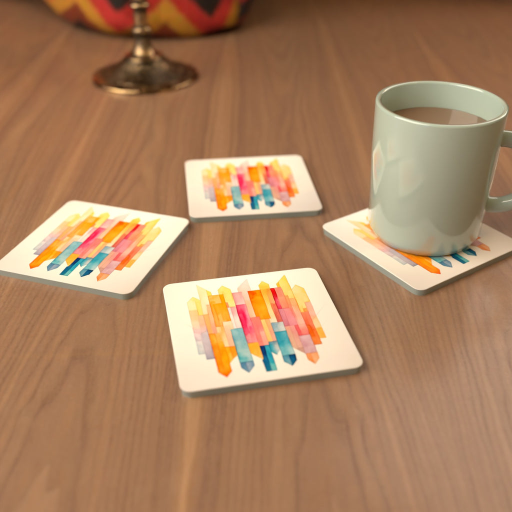 Pastel Cubist Prisms Square Glass Coasters – Set of 6 – Pre-order – lifestyle mockup 3