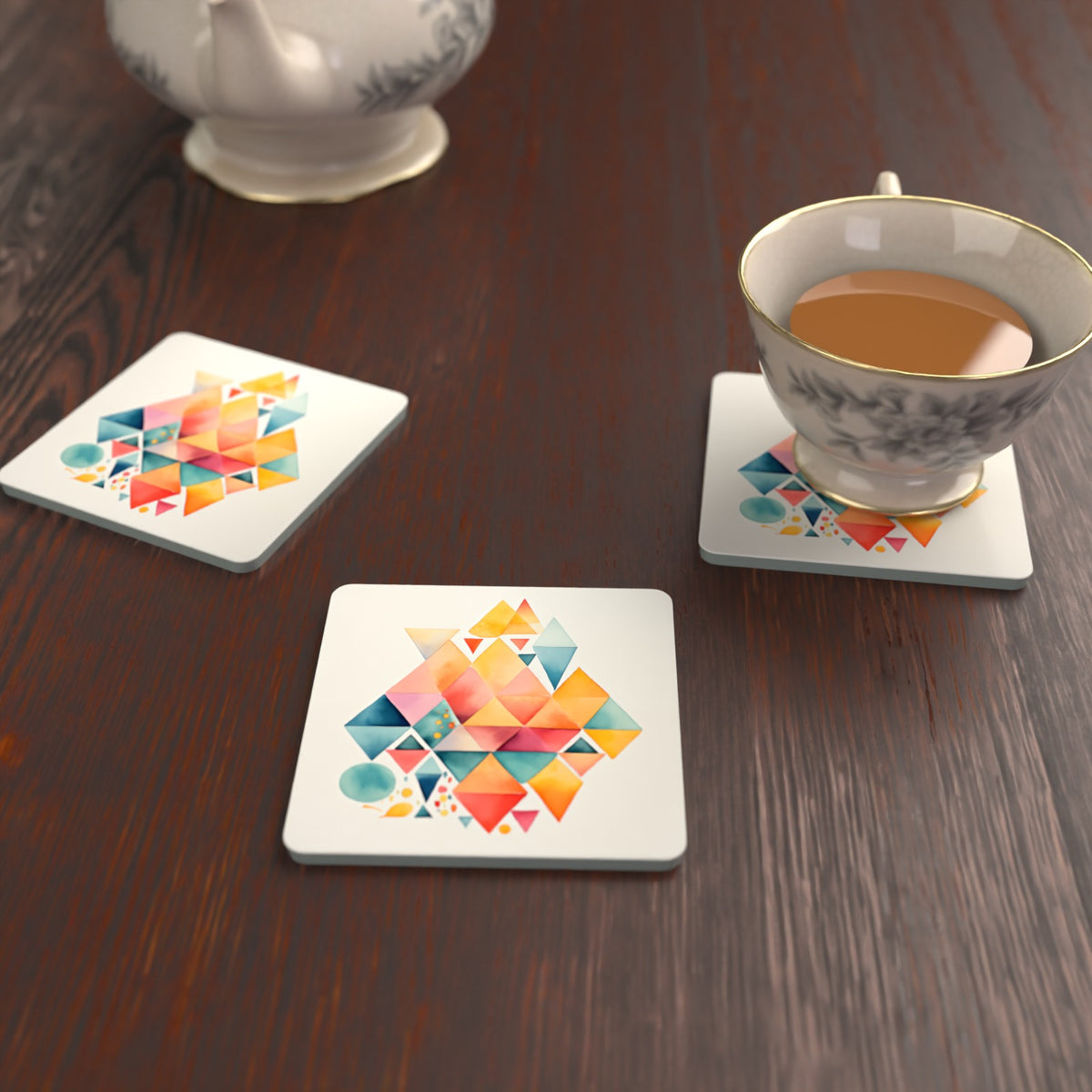 Pastel Diamond Mosaic Square Glass Coasters – Set of 6 – Pre-order – lifestyle mockup 2