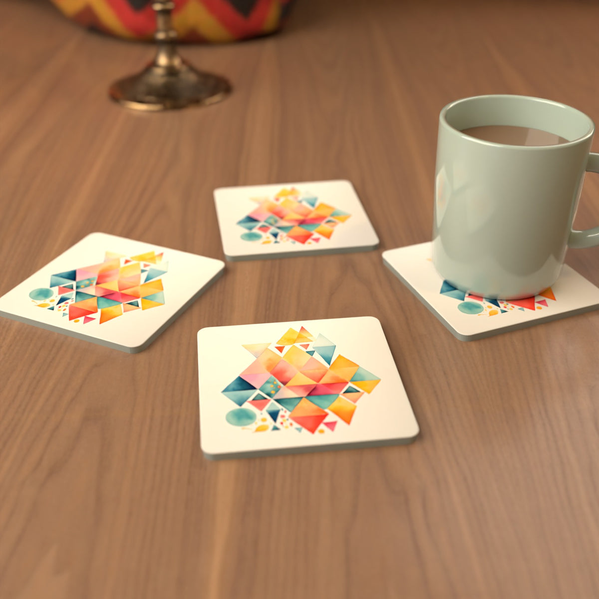 Pastel Diamond Mosaic Square Glass Coasters – Set of 6 – Pre-order – lifestyle mockup 3