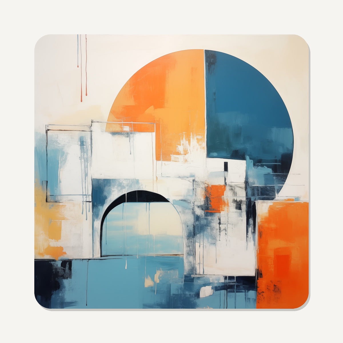 Mid-Century Cubist Arches – the flat artwork printed on these square glass coasters