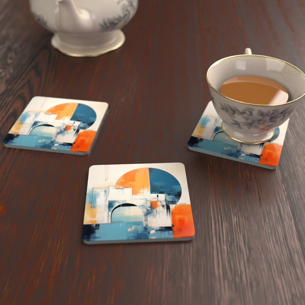 Mid-Century Cubist Arches Square Glass Coasters – Set of 6 – Pre-order – lifestyle mockup 2