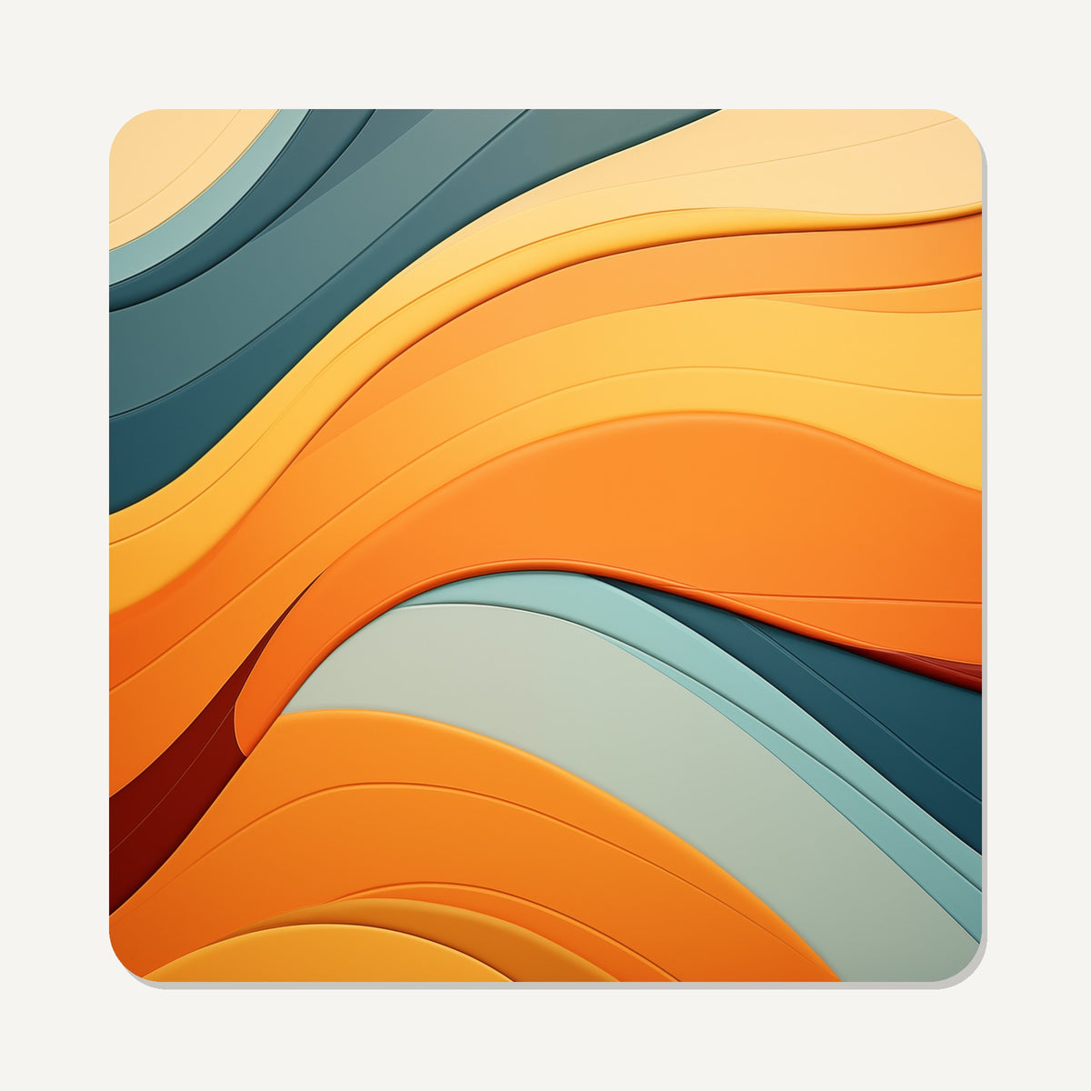 Orange & Teal Retro Waves – the flat artwork printed on these square glass coasters