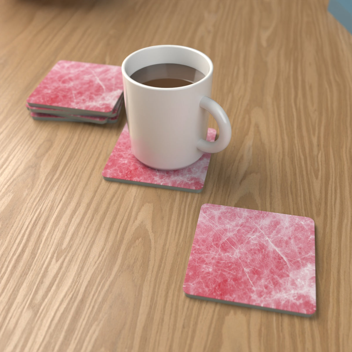 Rose Quartz Pink Marble Square Glass Coasters – Set of 6 – Pre-order – lifestyle mockup 1