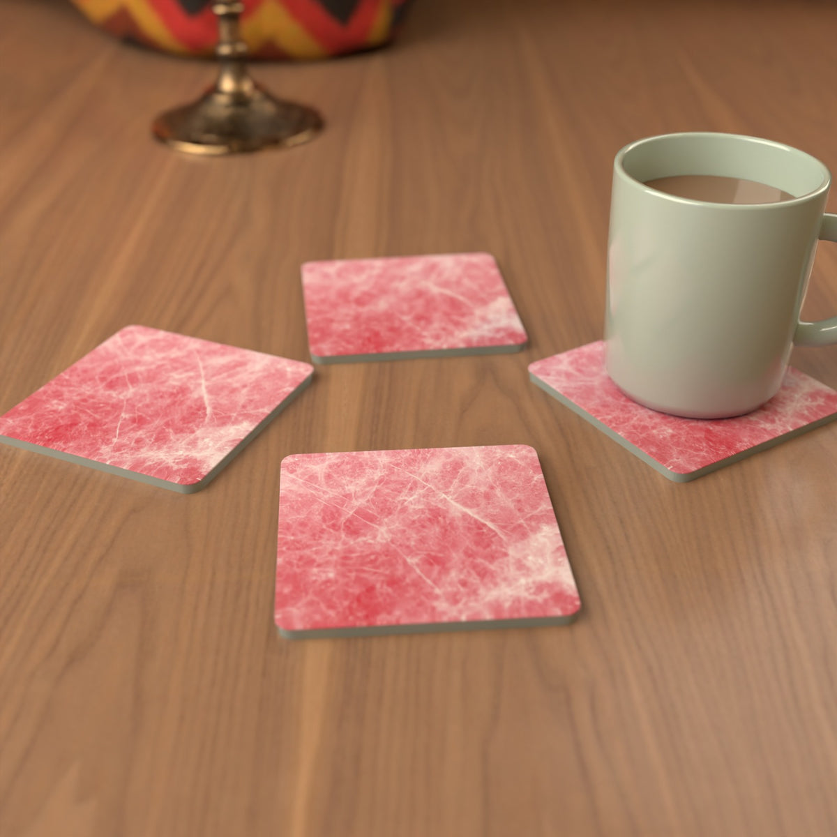 Rose Quartz Pink Marble Square Glass Coasters – Set of 6 – Pre-order – lifestyle mockup 3