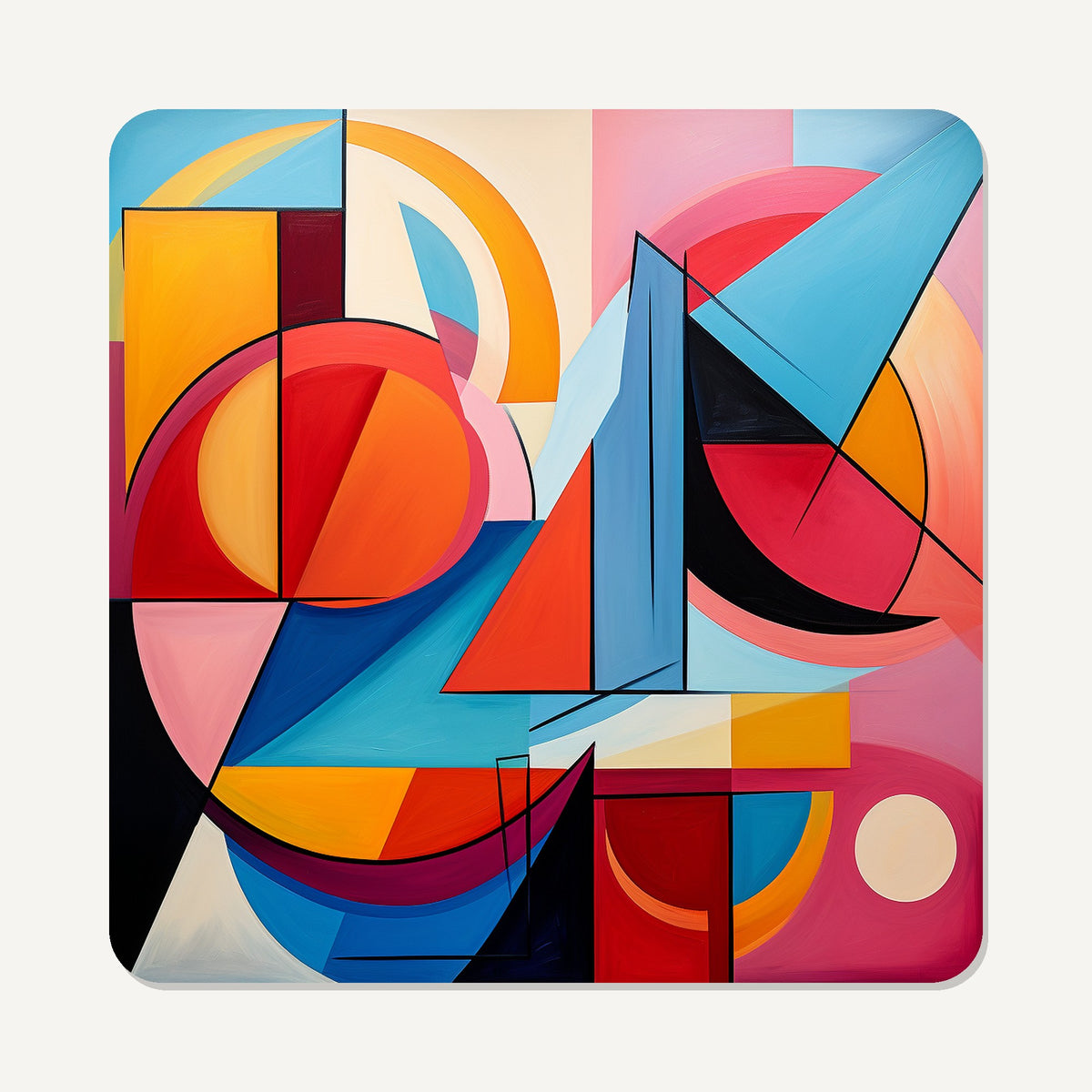 Bold Cubist Geometric – the flat artwork printed on these square glass coasters