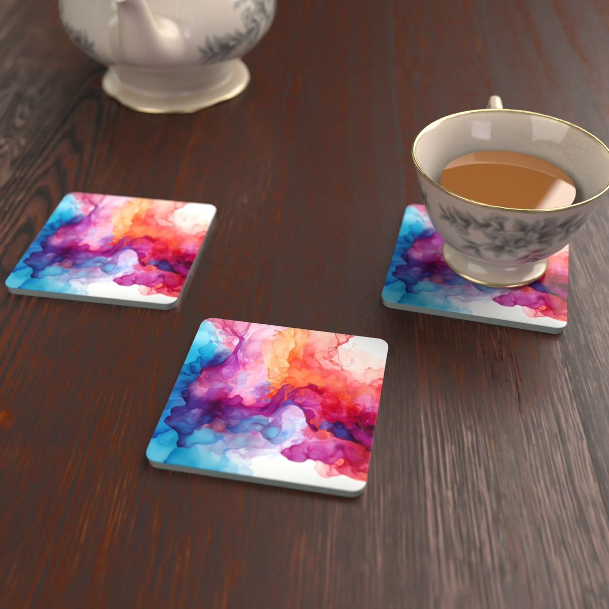 Pastel Alcohol Ink Marble Square Glass Coasters – Set of 6 – Pre-order – lifestyle mockup 2