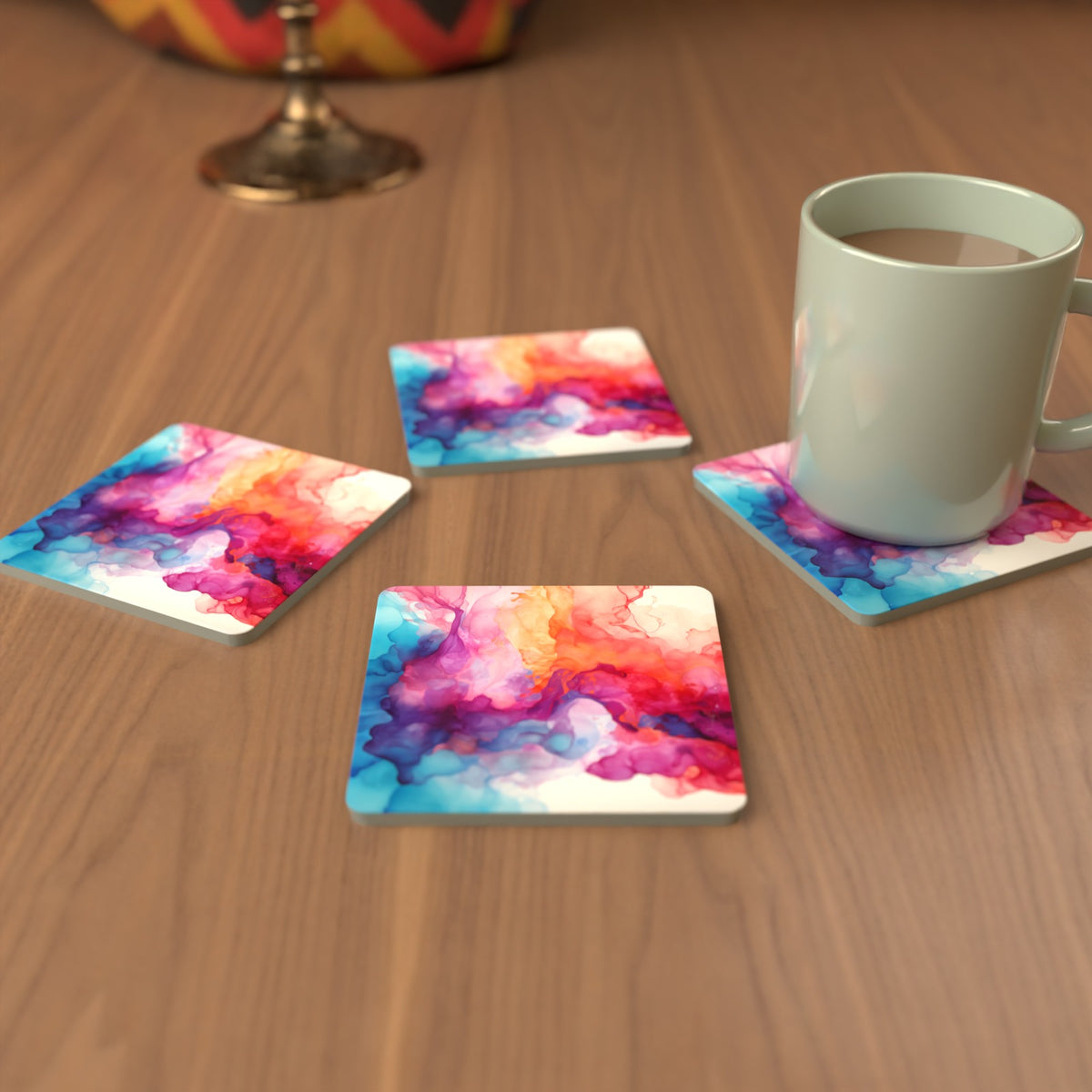 Pastel Alcohol Ink Marble Square Glass Coasters – Set of 6 – Pre-order – lifestyle mockup 3
