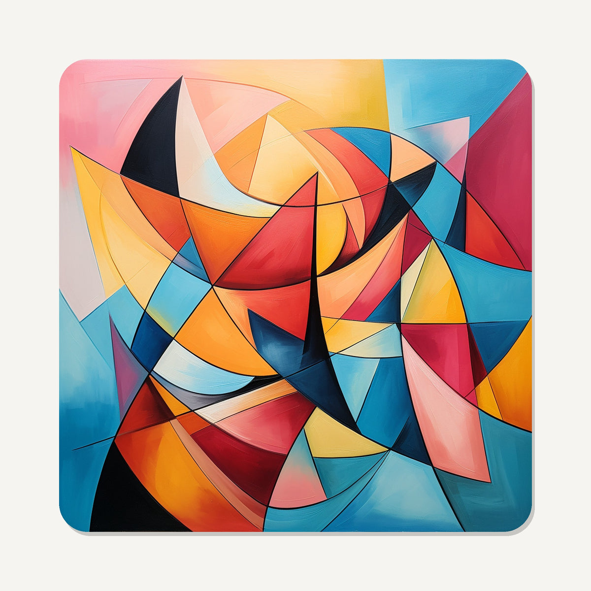 Cubist Colour Shards – the flat artwork printed on these square glass coasters