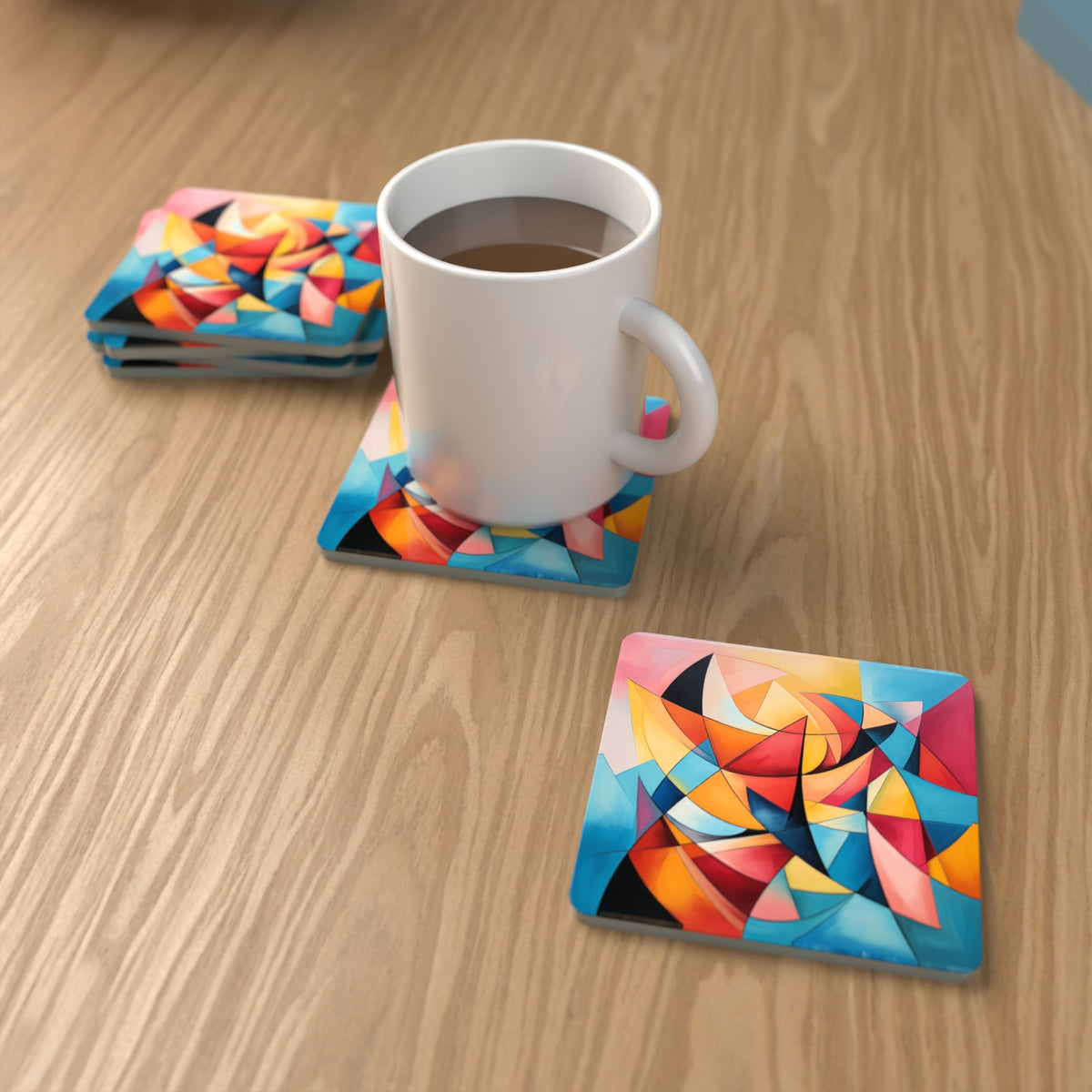 Cubist Colour Shards Square Glass Coasters – Set of 6 – Pre-order – lifestyle mockup 1