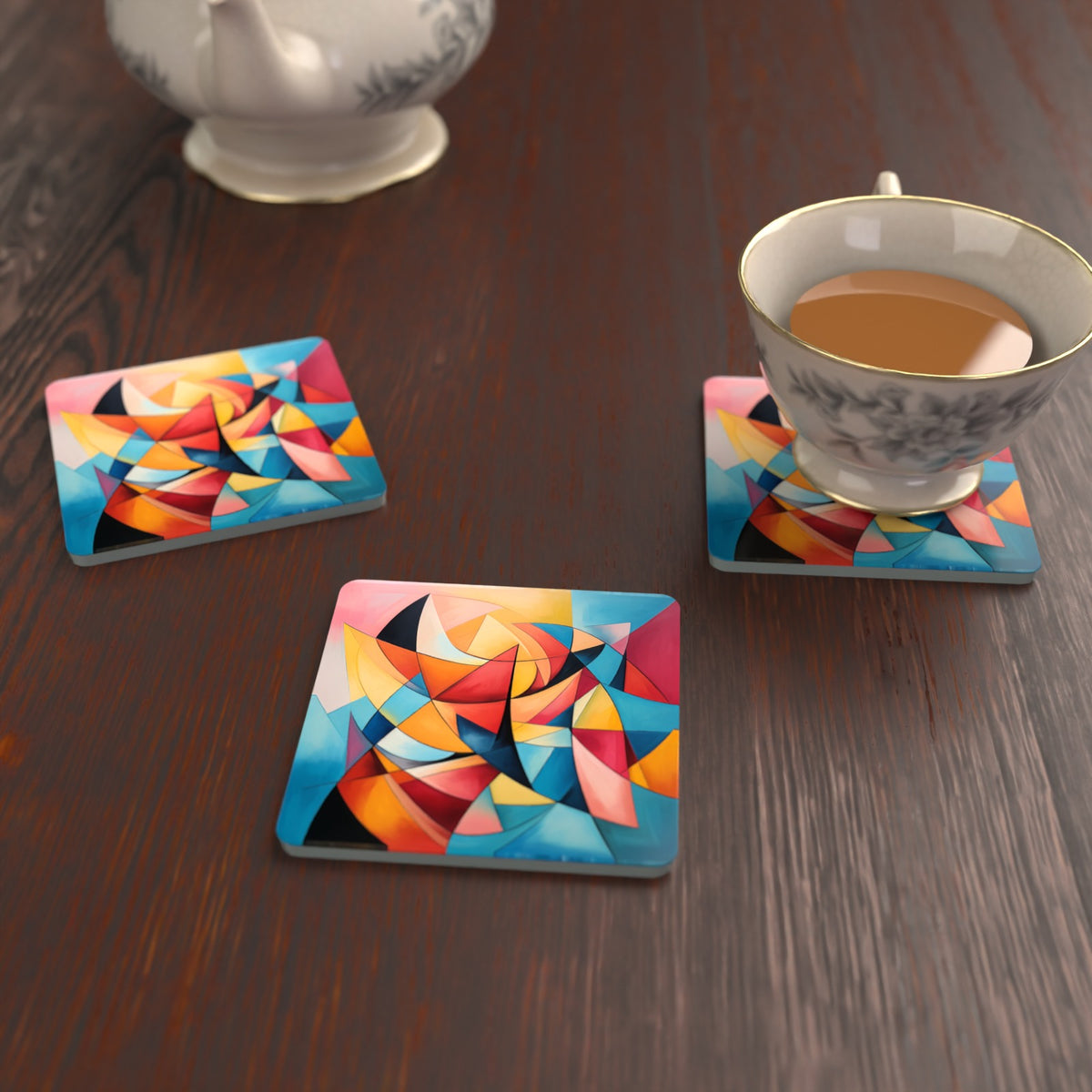 Cubist Colour Shards Square Glass Coasters – Set of 6 – Pre-order – lifestyle mockup 2