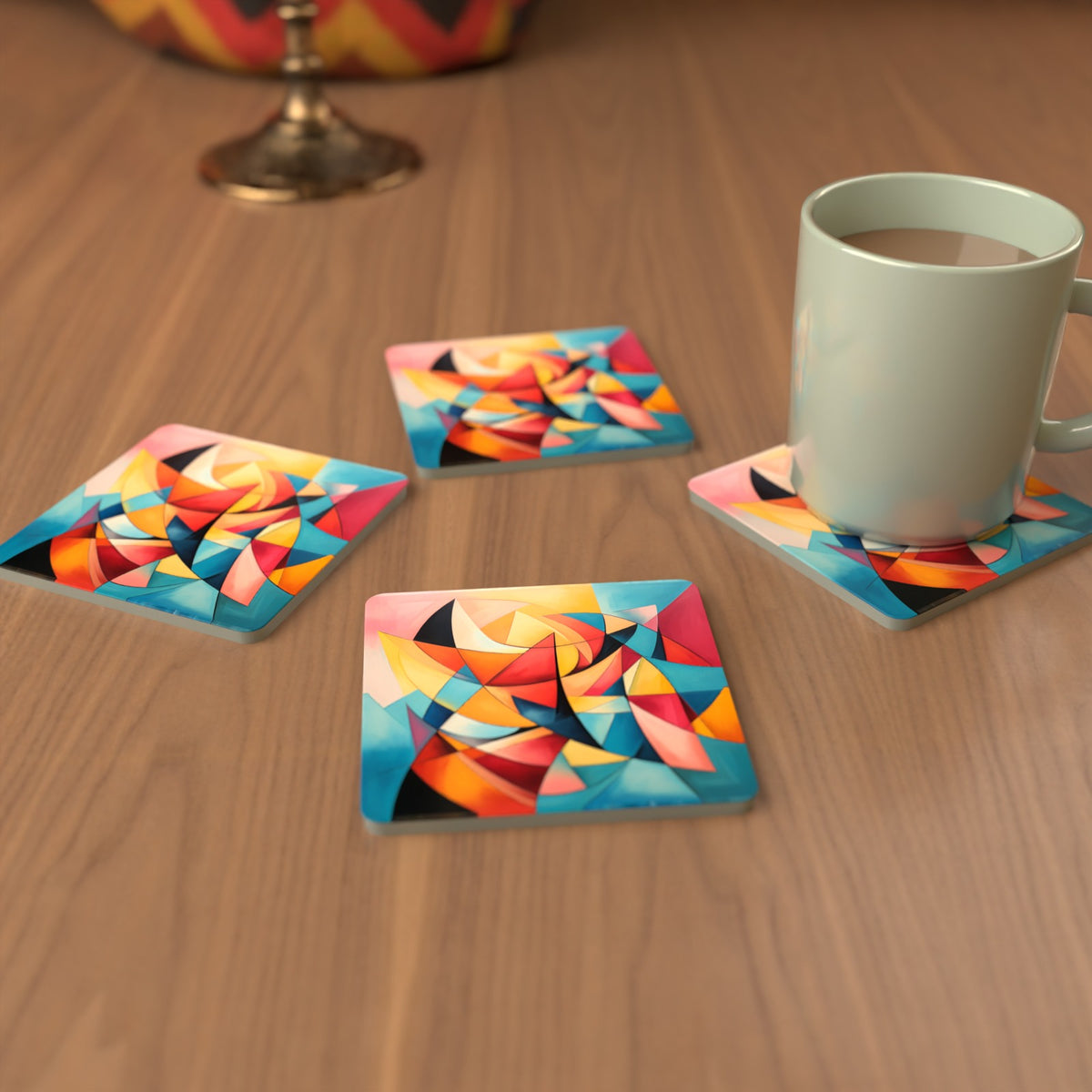 Cubist Colour Shards Square Glass Coasters – Set of 6 – Pre-order – lifestyle mockup 3