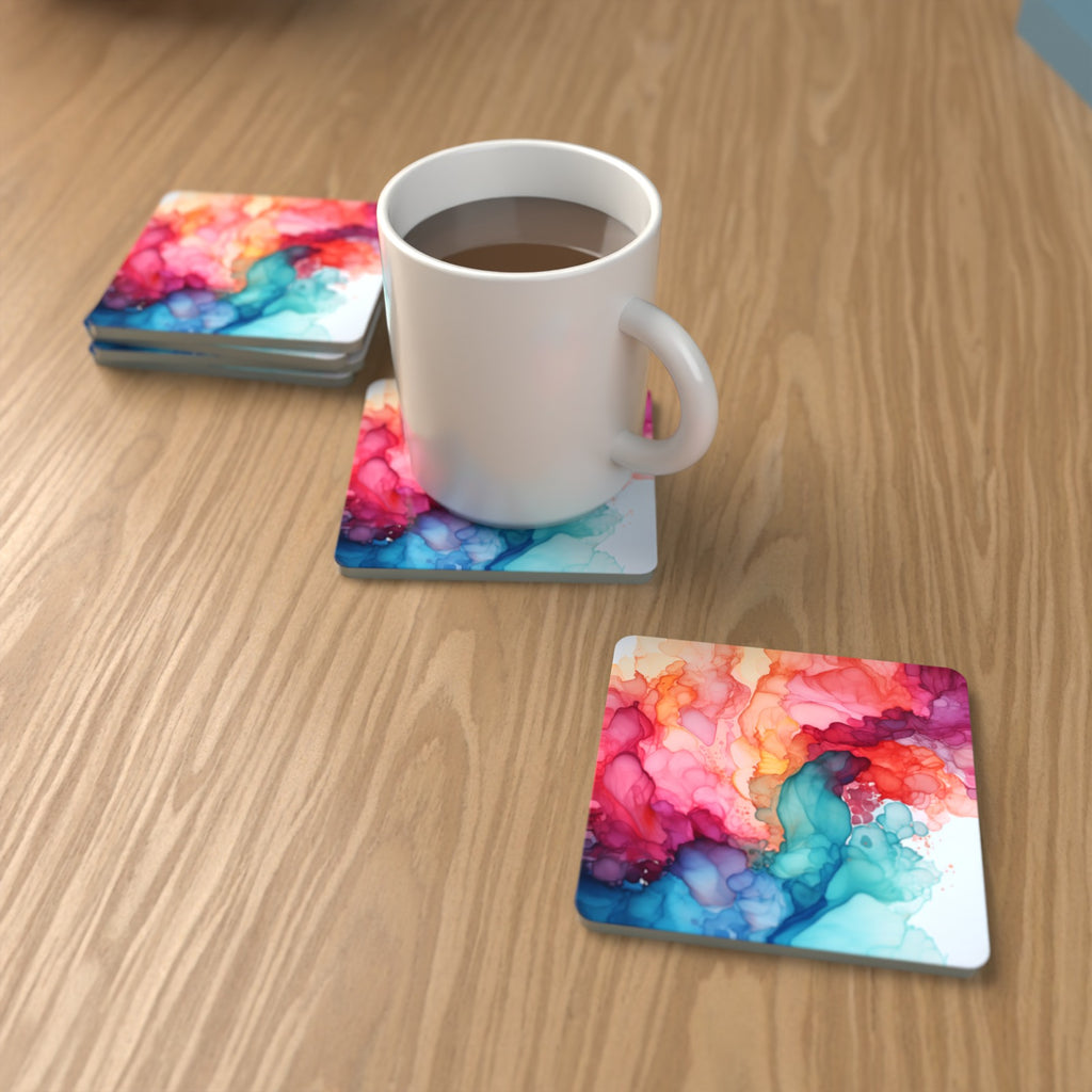 Sunset Alcohol Ink Square Glass Coasters – Set of 6 – Pre-order – lifestyle mockup 1