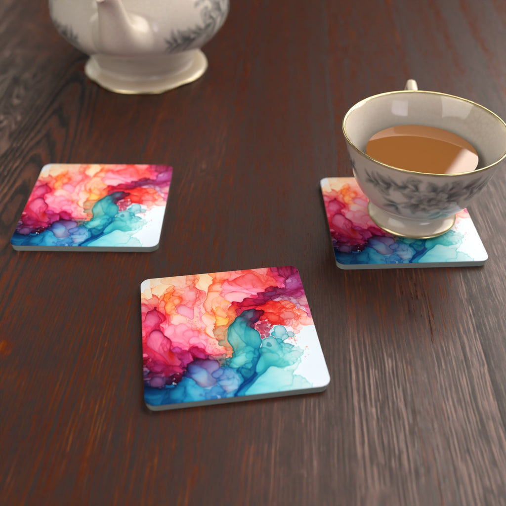 Sunset Alcohol Ink Square Glass Coasters – Set of 6 – Pre-order – lifestyle mockup 2
