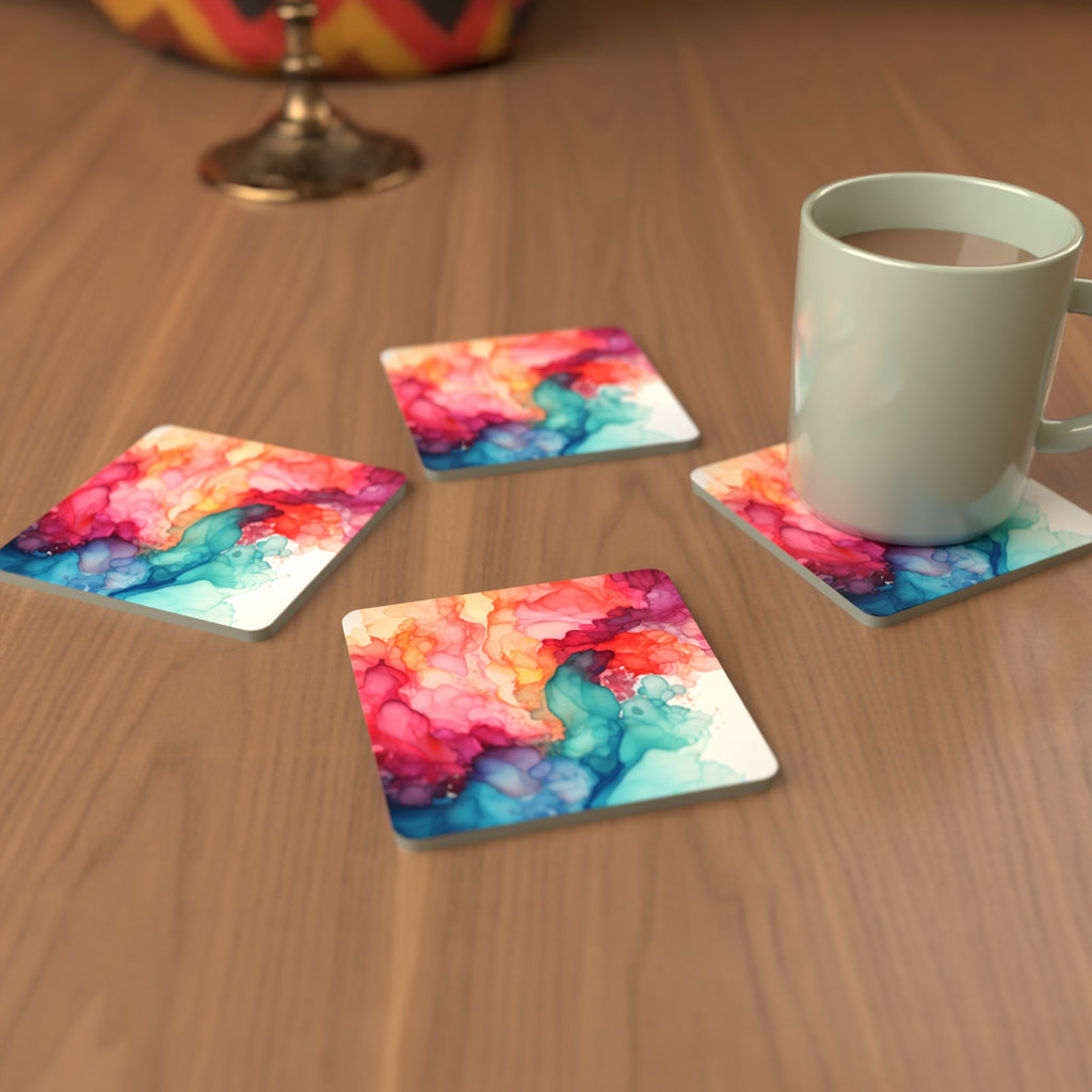 Sunset Alcohol Ink Square Glass Coasters – Set of 6 – Pre-order – lifestyle mockup 3
