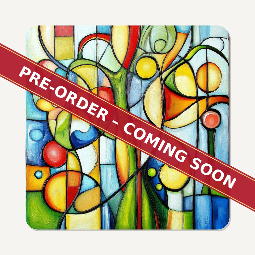 Cubist Garden Abstract square glass coaster set of 6, pre-order coming soon