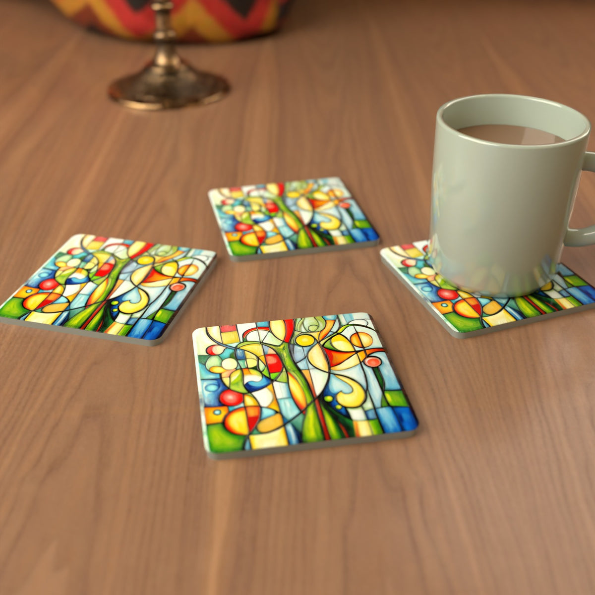 Cubist Garden Abstract Square Glass Coasters – Set of 6 – Pre-order – lifestyle mockup 3