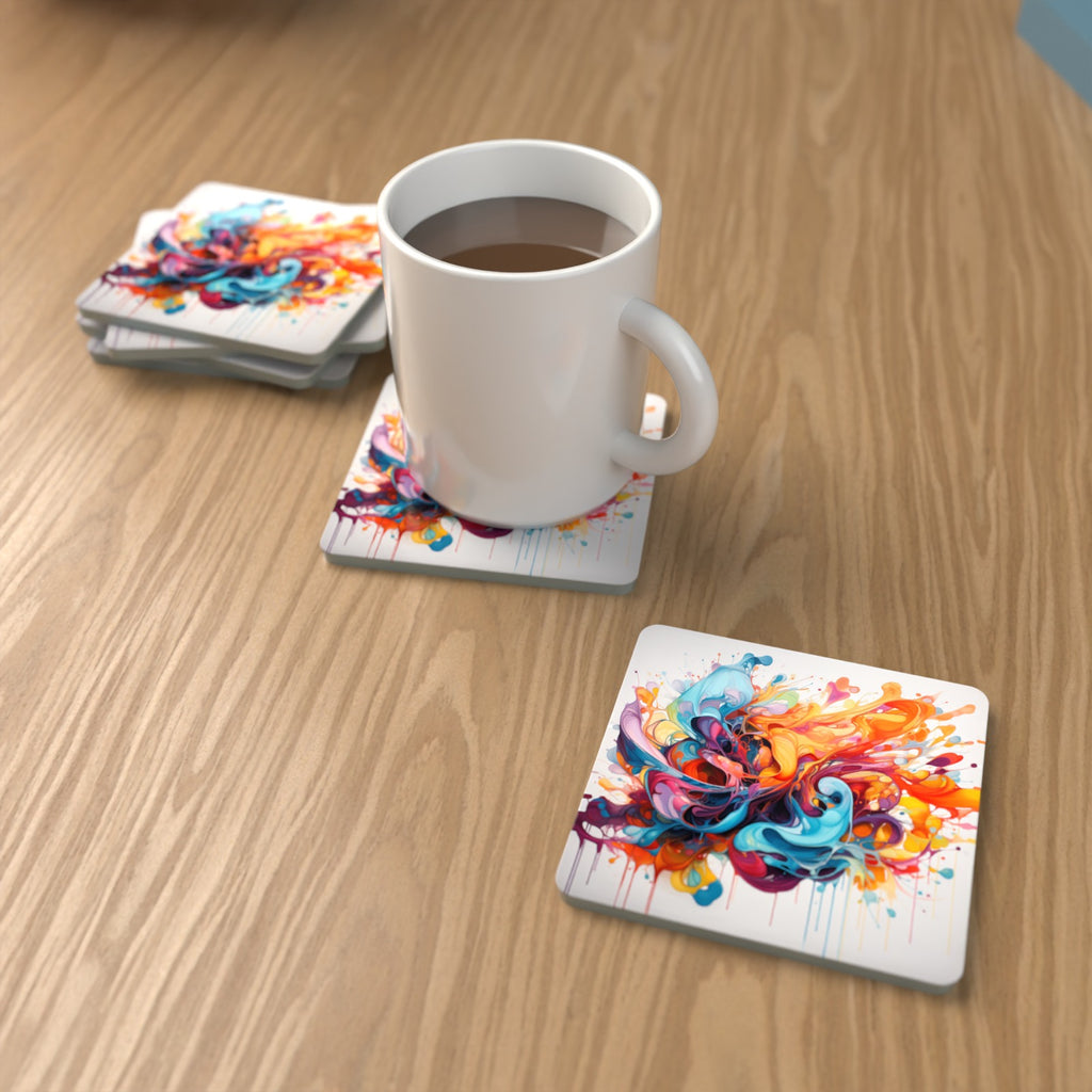 Bright Paint Burst Square Glass Coasters – Set of 6 – Pre-order – lifestyle mockup 1