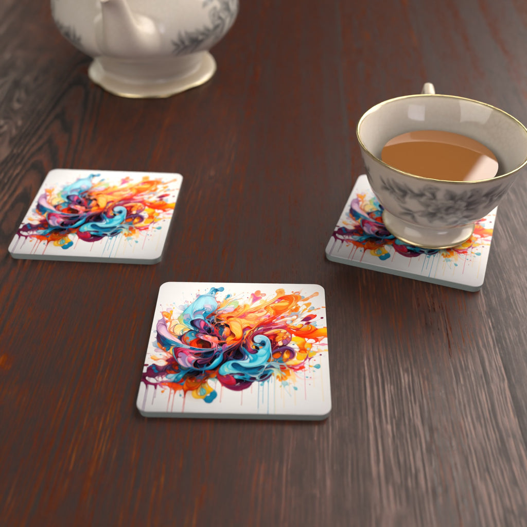 Bright Paint Burst Square Glass Coasters – Set of 6 – Pre-order – lifestyle mockup 2