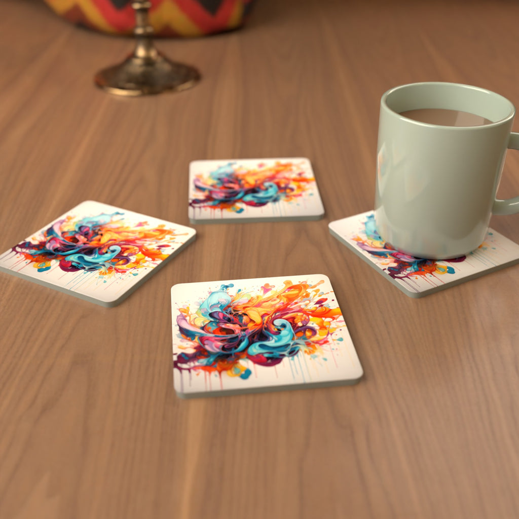 Bright Paint Burst Square Glass Coasters – Set of 6 – Pre-order – lifestyle mockup 3