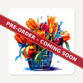 Orange Tulip Basket square glass coaster set of 6, pre-order coming soon