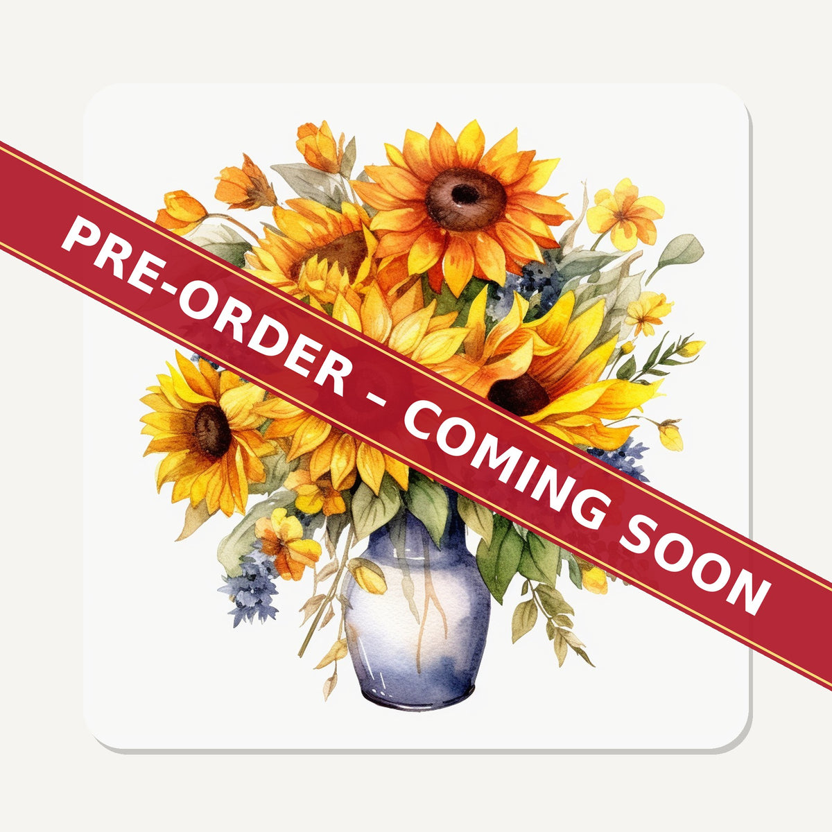 Sunflower Vase square glass coaster set of 6, pre-order coming soon