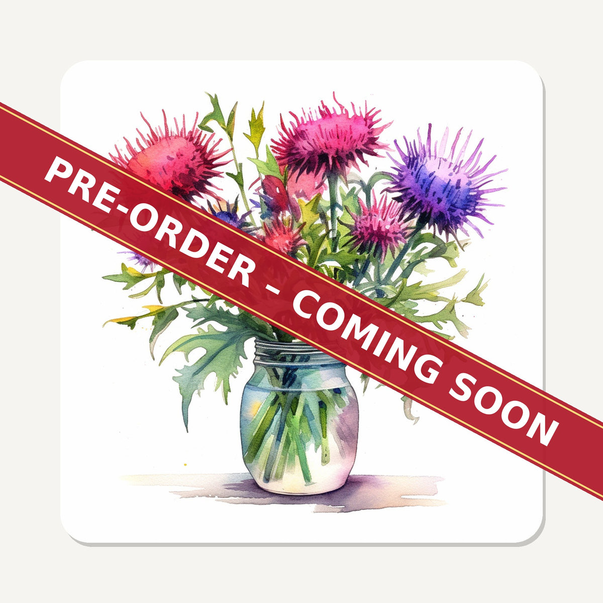 Thistle & Wildflower Jar square glass coaster set of 6, pre-order coming soon