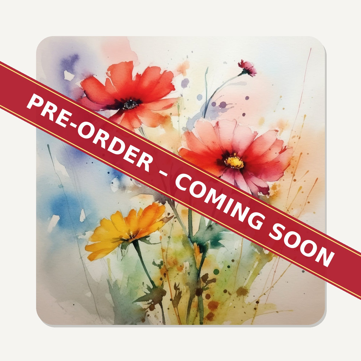 Watercolour Poppies square glass coaster set of 6, pre-order coming soon