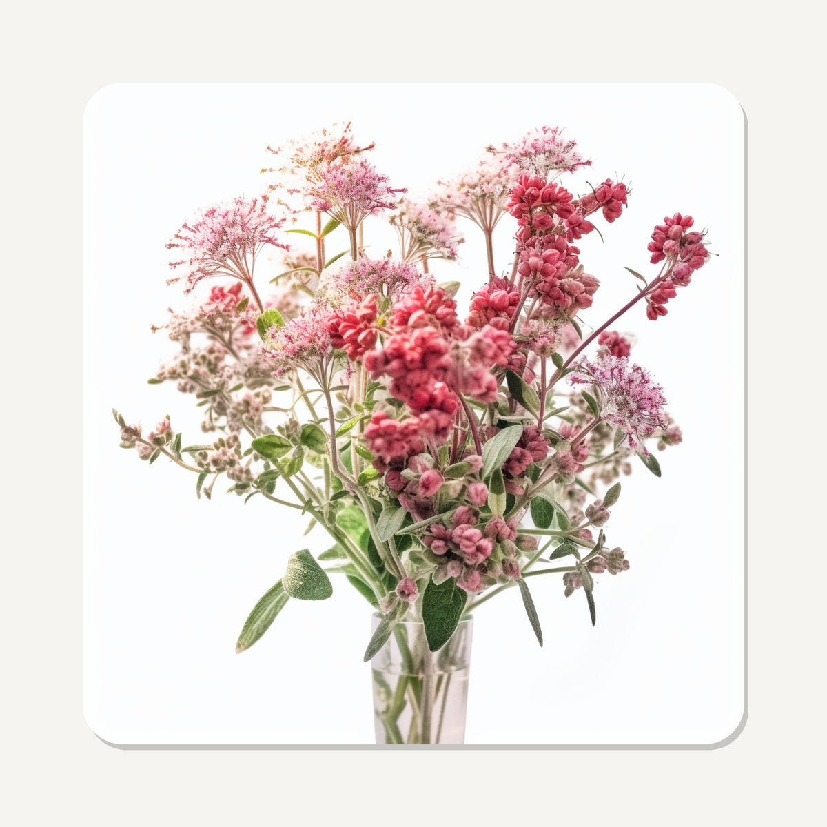 Pink Wildflower Bouquet – the flat artwork printed on these square glass coasters