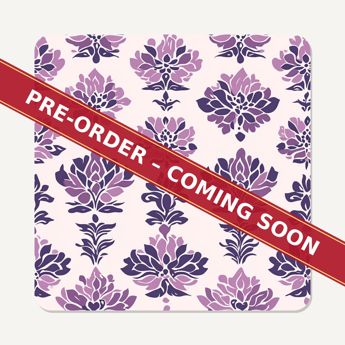 Lilac Damask Pattern square glass coaster set of 6, pre-order coming soon