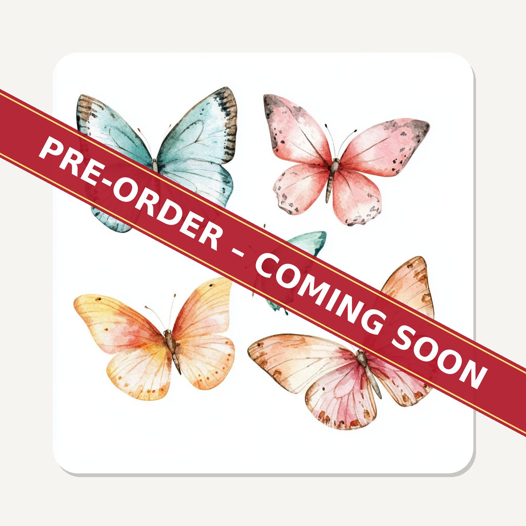 Pastel Butterflies square glass coaster set of 6, pre-order coming soon
