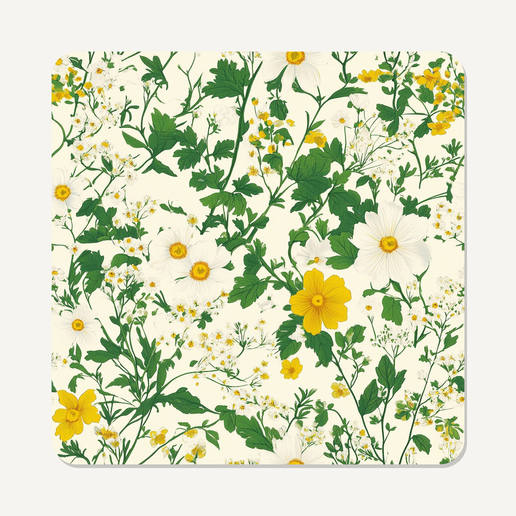 Ditsy Daisy Floral – the flat artwork printed on these square glass coasters