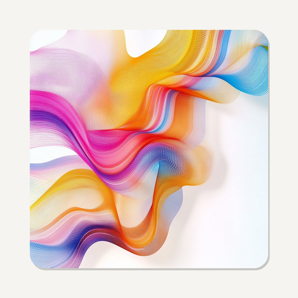 Rainbow Silk Ribbons – the flat artwork printed on these square glass coasters