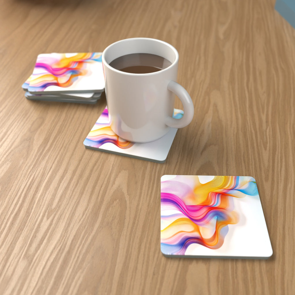 Rainbow Silk Ribbons Square Glass Coasters – Set of 6 – Pre-order – lifestyle mockup 1