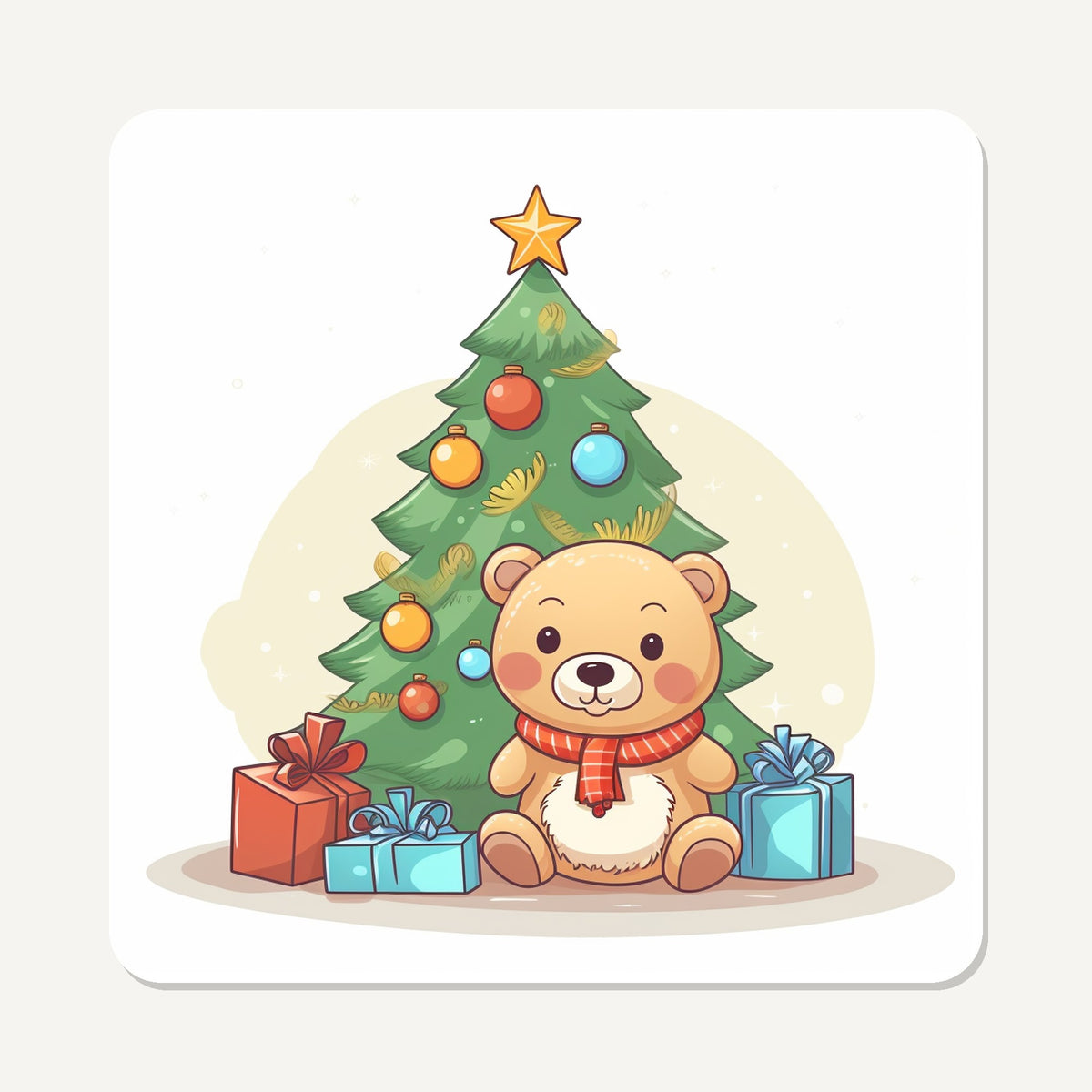 Teddy Under the Tree – the flat artwork printed on these square glass coasters