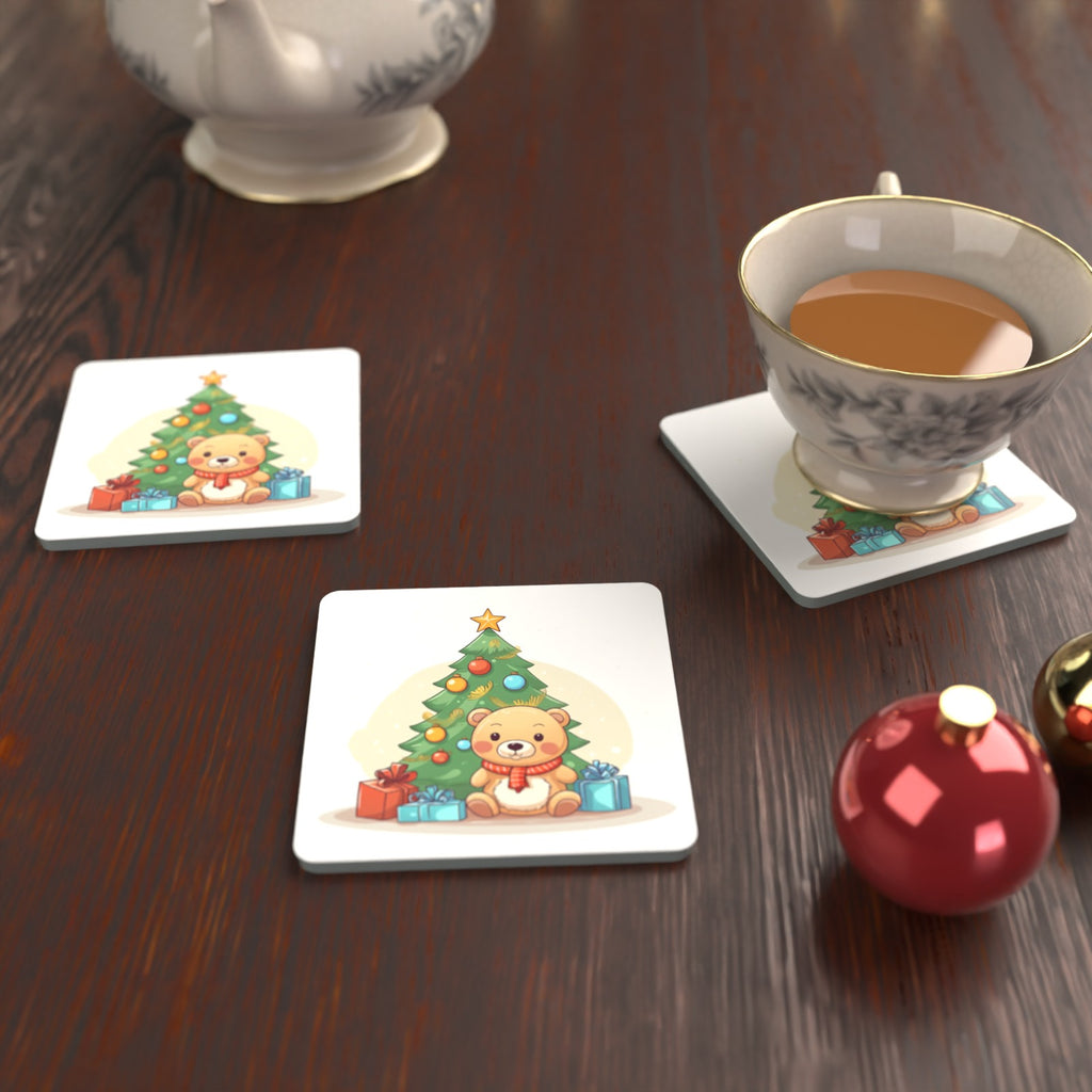 Teddy Under the Tree Square Glass Coasters – Set of 6 – Pre-order – lifestyle mockup 2
