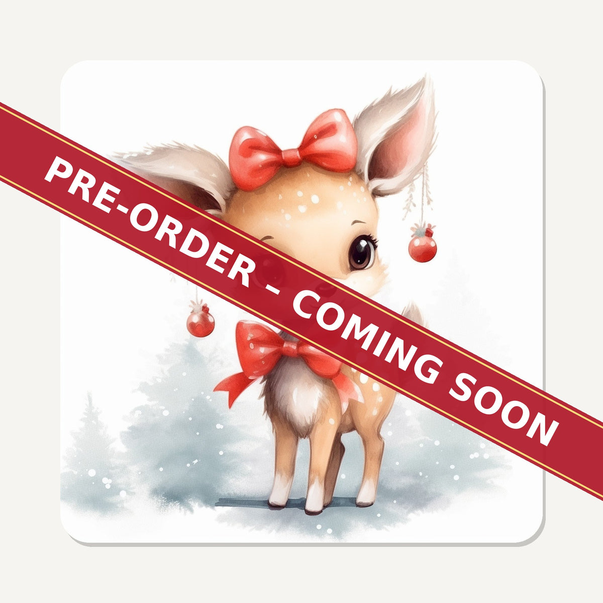 Christmas Fawn square glass coaster set of 6, pre-order coming soon