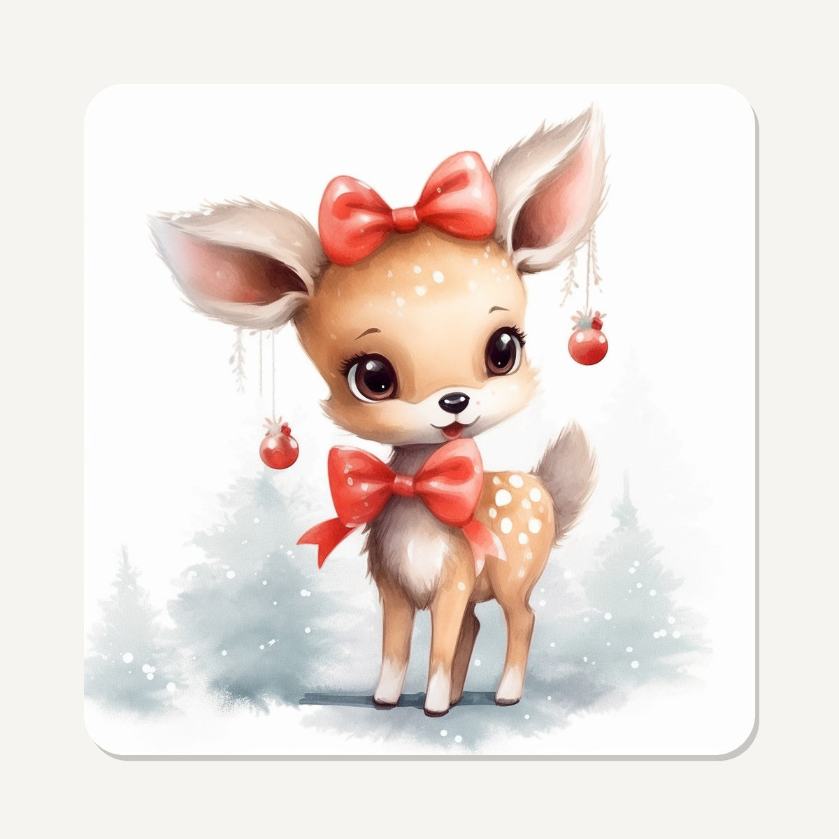 Christmas Fawn – the flat artwork printed on these square glass coasters