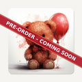 Teddy Bear with Balloon square glass coaster set of 6, pre-order coming soon