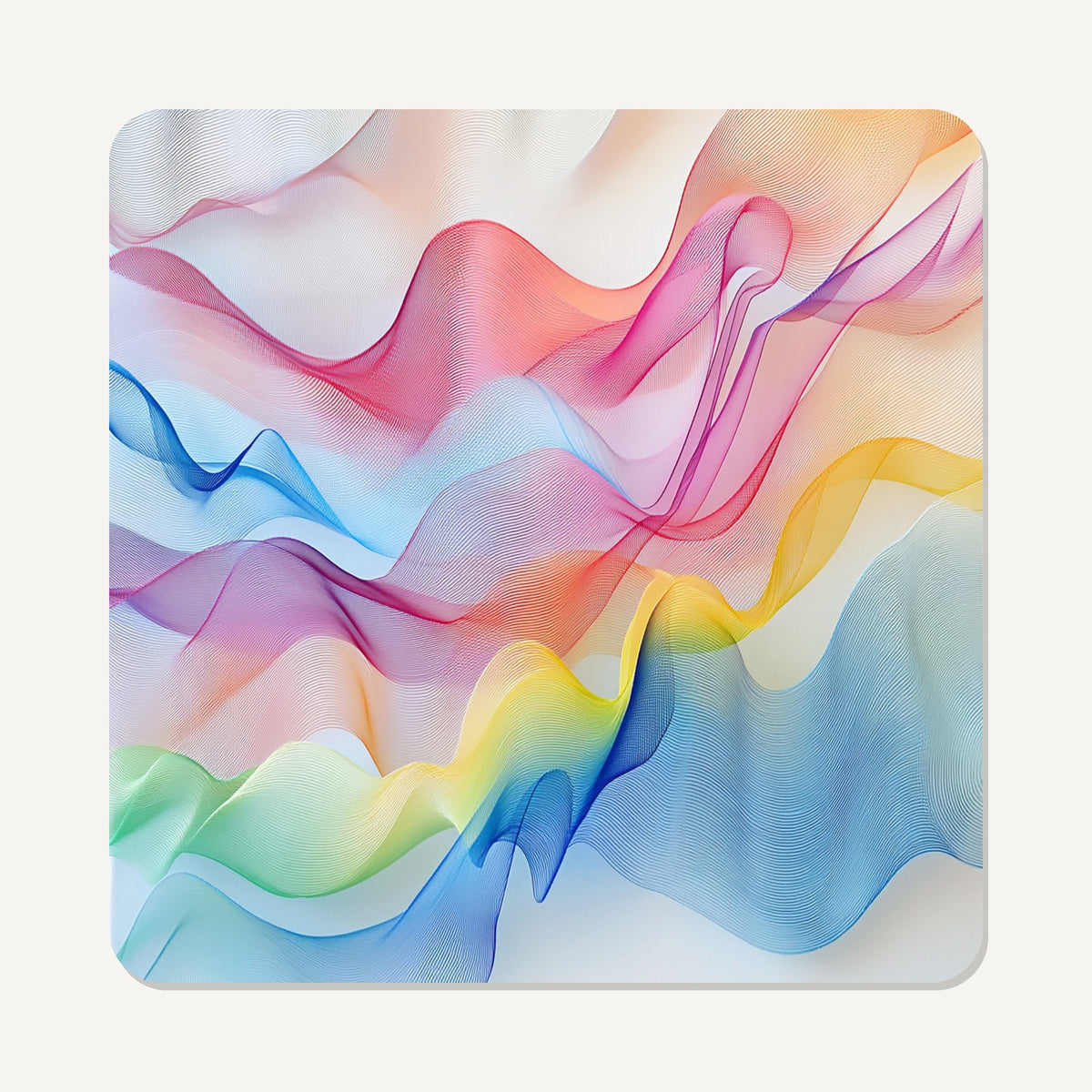Pastel Aurora Waves – the flat artwork printed on these square glass coasters