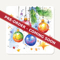 Watercolour Christmas Baubles square glass coaster set of 6, pre-order coming soon