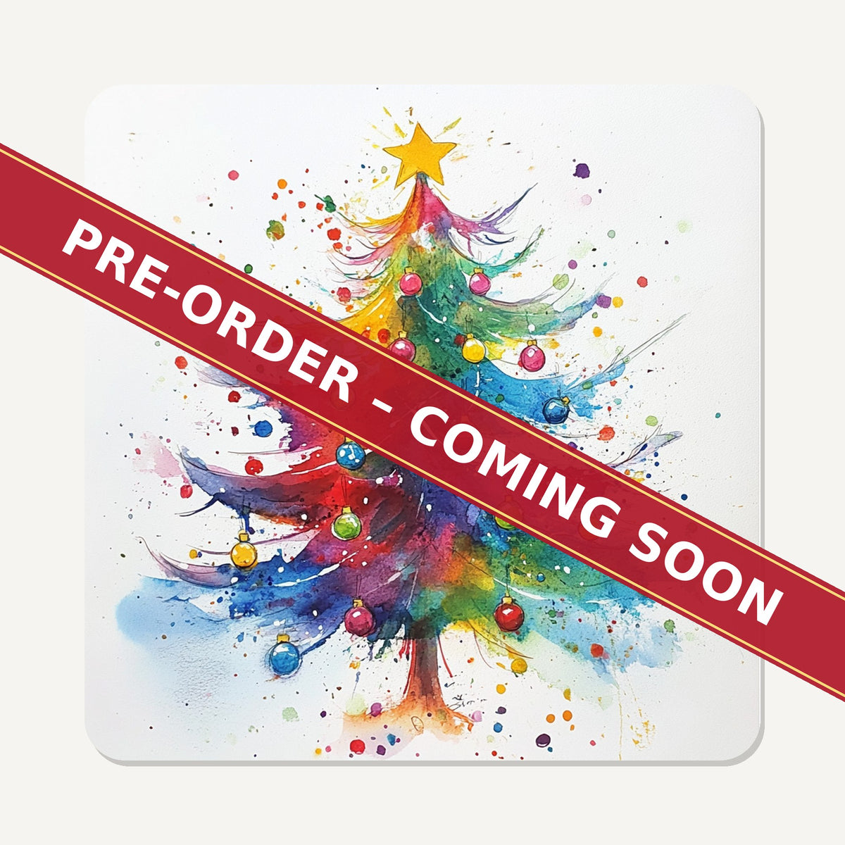 Rainbow Christmas Tree square glass coaster set of 6, pre-order coming soon