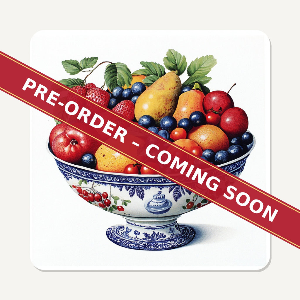 Delft Fruit Bowl square glass coaster set of 6, pre-order coming soon